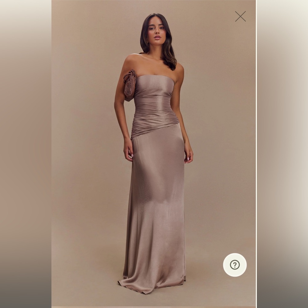 NEW (with tags) Meshki Serena
Strapless Taffeta Maxi Dress - Bronze Taupe